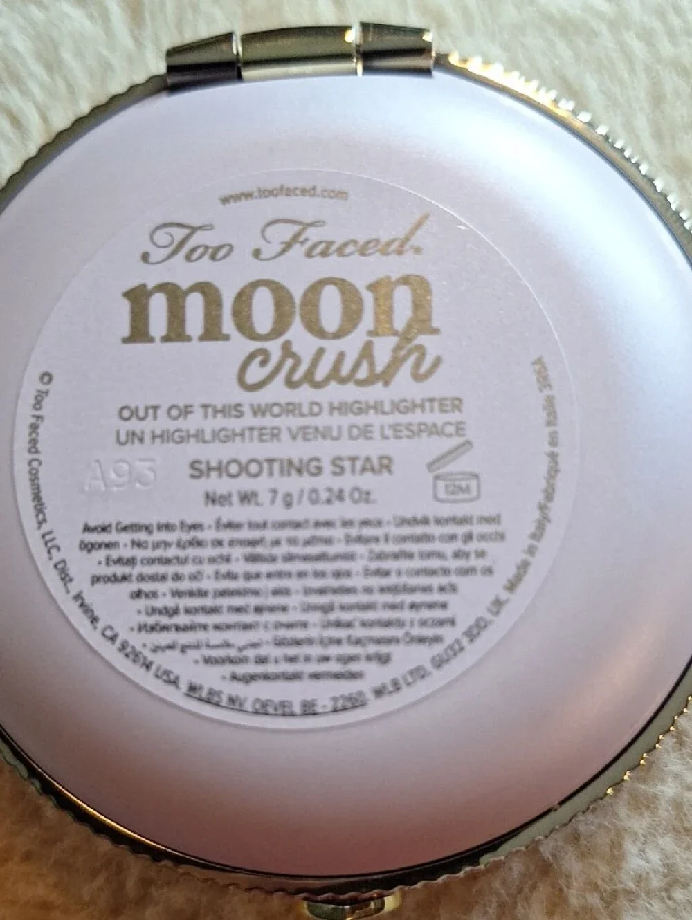Too Faced Light Pink Round Compact with Mirror..
